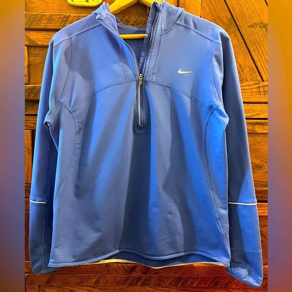 Nike Dri Fit Athletic Blue Half Zip Pullover Pocket Long Sleeve Hoodie Sz Large - Picture 1 of 10